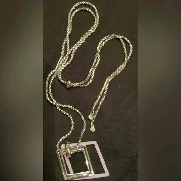 Silver Layered Diamond Shape Necklace. NWOT - Picture 4 of 4